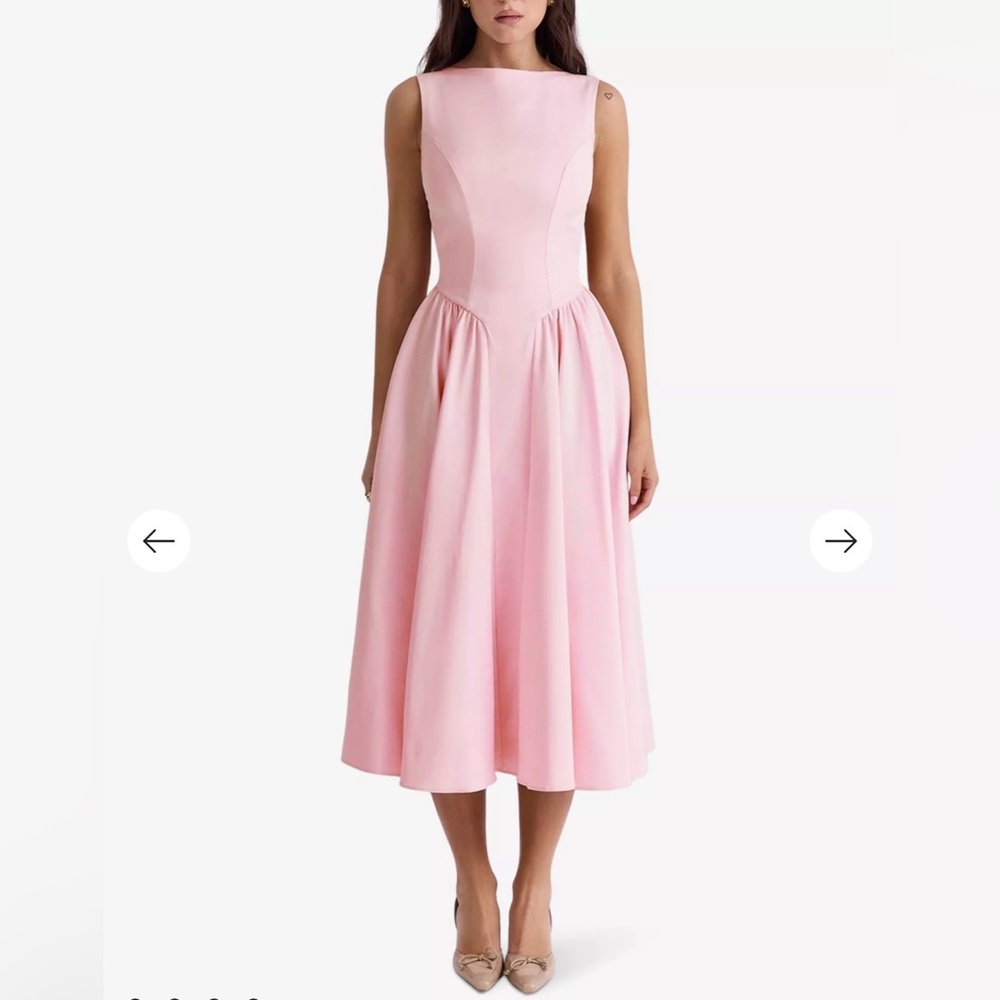 House of CB Blush Pink Midi Fit-and-Flare Dress - Picture 5 of 5